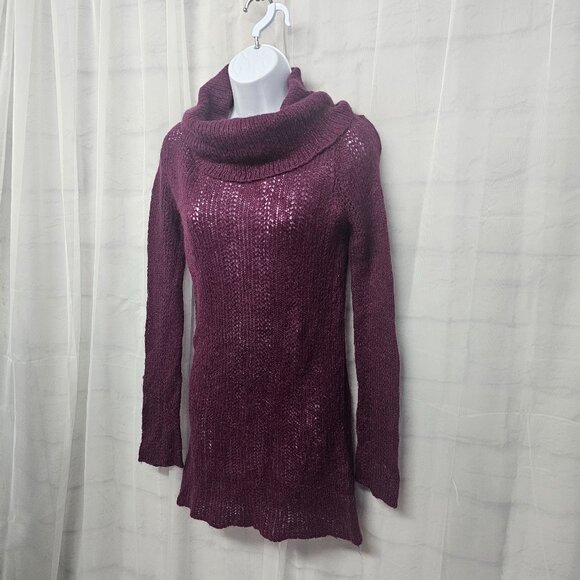 Wooden Ships Turtleneck Sweater Purple Wool Mohair Tunic Pointelle Knit S/M - Picture 5 of 10